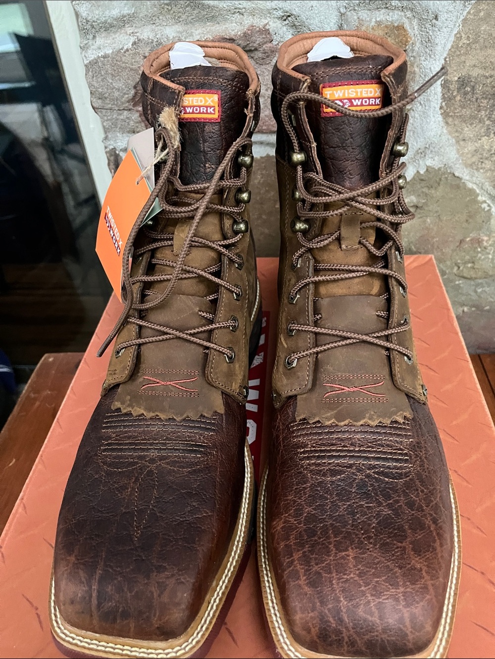 Twisted X Work Shoe Box in Orange and Tan